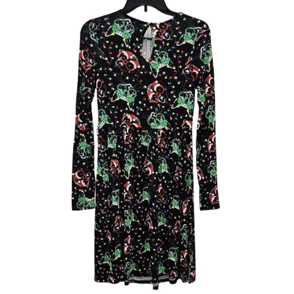 Modcloth Festive Holiday Kitty Dog Christmas Print Long Sleeve Dress Small New - Picture 4 of 10